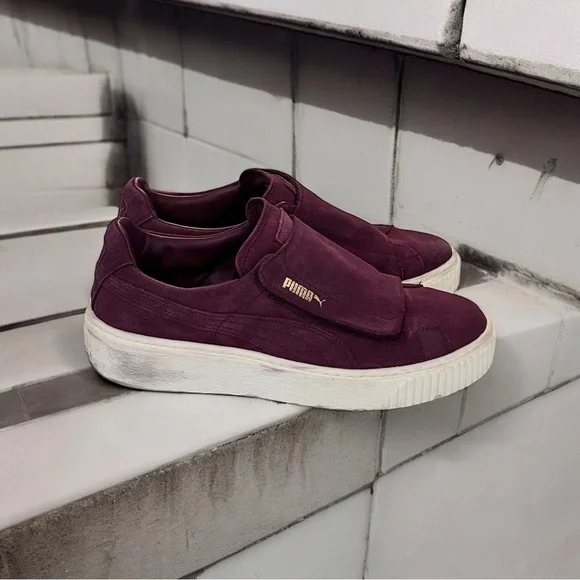 Purple Plum Colored Suede Velcro Pumas Women’s size 9 - Picture 2 of 14